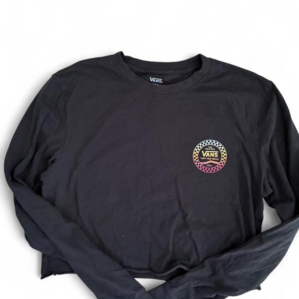 VANS black long sleeve cropped top shirt  "OFF THE WALL" 1966'